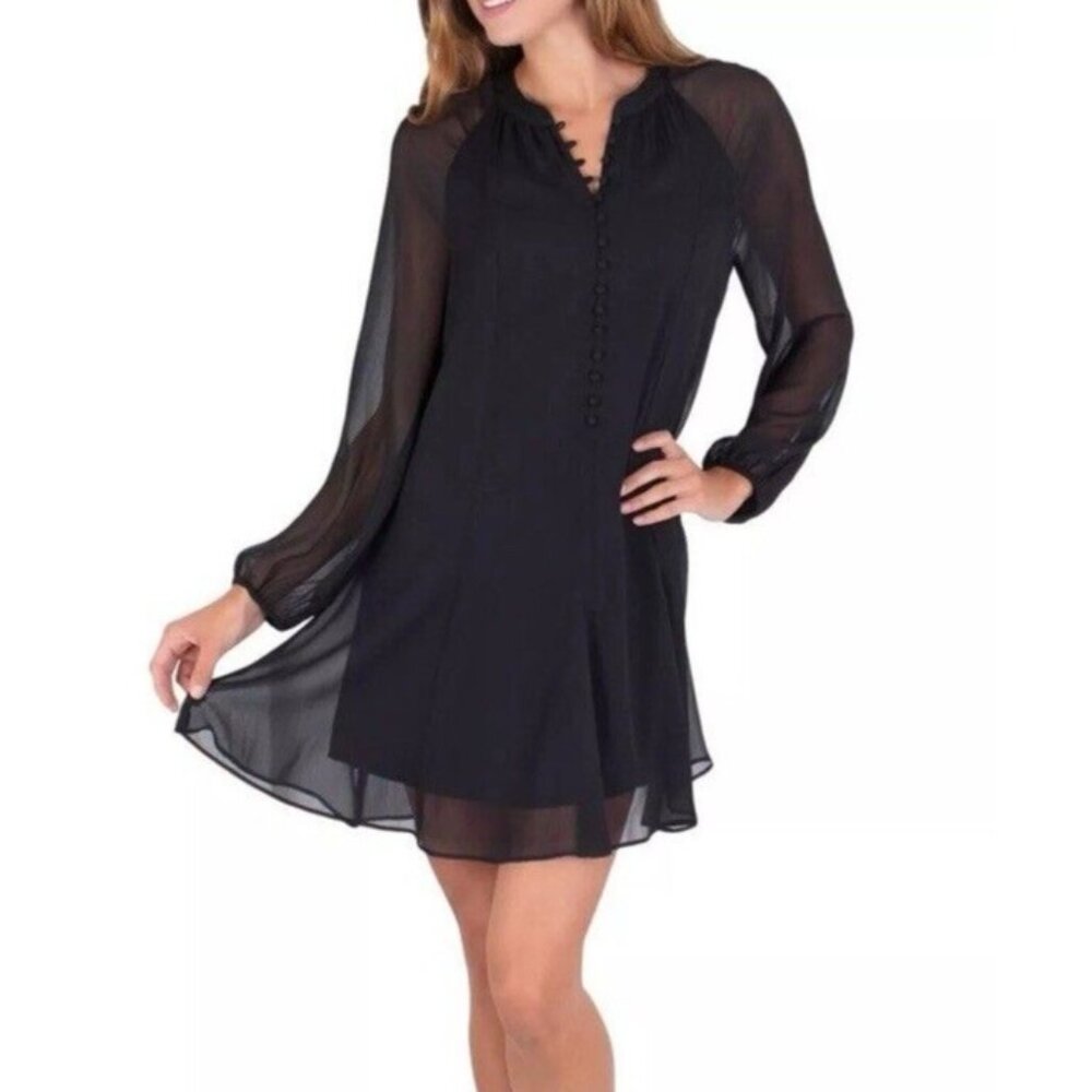 Joie Black Long Balloon Sleeve Dress S Small Sheer Career Church Party NWT
